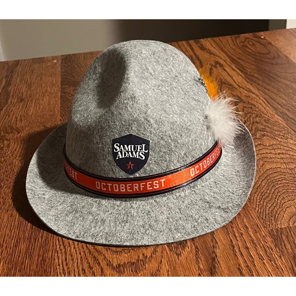 Samuel Adams Octoberfest Grey Felt Alpine Tyrolean Hat with Feather Accent